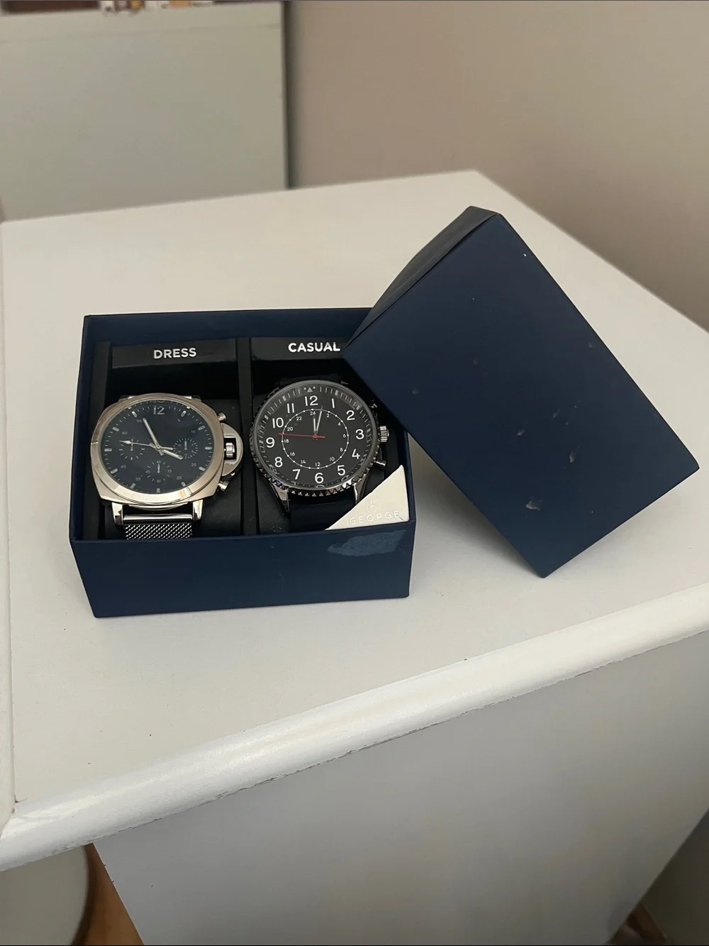 George  - Men's Two-Piece Watch Set - Black Faces, Silver & Black Cases NWT